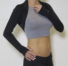 Yoga Cropped Shrug Hooded Thumb Hole Athletic Snug Fit Black One Size Fits Most