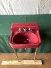 Small 18x14 Vtg Mid Century Burgundy Red Bath Sink Chrome Legs Standard 317-25e