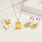 925 Sterling Silver Jewelry Set Ring Earrings Necklace Rectangle Zircon Wedding