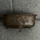 Antique 1800s French Embossed Metal Jardinere 3-footed Cachet Pot With Handles