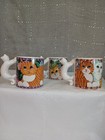 3 Rare Vtg Cat Lovers Russ Berrie Tabby Cat Mugs  W Cat     Handles Beautiful 