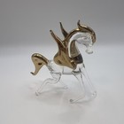 Pegasus Horse Hand Blown Art Glass Figurine Gold Trim