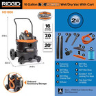Ridgid 16 Gal 7 0 Peak Hp Nxt Power Shop Vacuum Hd1900 Wet Dry Vac