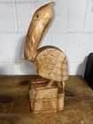 16    Pelican On Piling Hand Carved Wood Tropical Sculpture Bird Decor