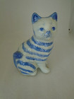 Vintage Ceramic Blue   White Tabby Cat Kitten Kitty Figurine Striped