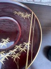 Vintage Japanese Lacquerware Platter Round Burgundy Gold Trim Gold Bamboo 12   