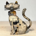 Recycled Scrap Small Metal Kitty Cat Statue Rustic Home Garden Decor 7 25  Tall