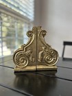 Victorian Italian Scroll Gold Metal Bookends Pair Antique Finish Set Of 2