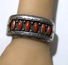 Vintage Navajo Mediterranean Red Coral Row Sterling Silver Shadow Cuff 53 5g