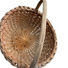 Vintage Primitive Hand Woven Splint Wood Gathering Basket Fixed Handle Brown