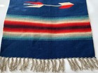 Vintage Chimayo Style Blue Woven Table Runner Wall Hanging 18 5    X 39     Fringe