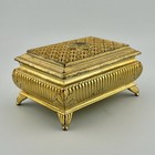 Gilt Metal Footed Jewelry Casket Japan 1950s Ribbed Sides Red Velvet 4     3    Vtg