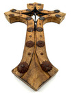 Vintage Carved Rustic Wooden Wall Cross 15  X 10  Metal Stud Accents