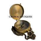Vintage Antique Brass Pocket Compass Nautical Maritime Gift Compass With Case