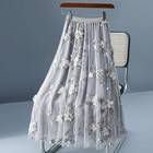 Spring Summer Floral Mesh Midi Skirts Women 2026 Korean Style High Waist Sweet E