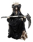  Black Holy Death Grim Reaper Sitting On Skeleton Throne Figurine 10 5  Tall 