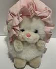 Applause Vintage White Kitten Plush 1984 8    Stuffed Animal Pink Bonnet Blue Eyes