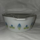 Vintage Rare  1959 Promo Pyrex Round Blue Green Leaf Casserole Dish W  Lid  472