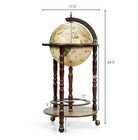 Old World Wooden Globe Rolling Beverage Bar Serving Drink Liquor Cart Wine Rack