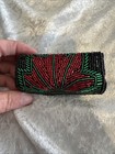 Vintage Lipstick Hard Case Beaded  Holder With Mirror And Snap 3 1 2 x1  Black
