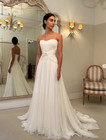 Elegant Chiffon Wedding Dresses Strapless A Line Sweep Train Beaded Bridal Gowns
