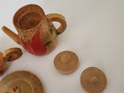Vintage Handmade Wooden Dollhouse Tea Set Primitive Hand Painted Miniature