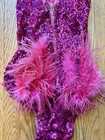 1930   s Pink Sequined Burlesque Showgirl Feather Bodysuit