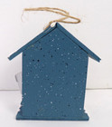 Vintage Wooden Hand Painted Blue Birdhouse Snowman Winter Christmas Ornament 3 