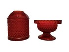 Vtg Ruby Red Viking Glass Fairy Lamp Candle Holder - All Parts In Photo Included