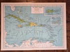West Indies Caribbean Map Cuba Jamaica Puerto Rico Bermuda 1940 Vintage Map