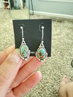 925 Sterling Silver Signed Turquoise Oval Bezel Dangle Earrings French Wire