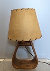 Wooden Saddle Stirrup Lamp With Western Cowboy Branding   Burlap Shade Vintage