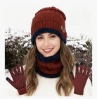 3pcs Winter Beanie Hat Scarf Touchscreen Gloves Set For Men   Women Fleece Lined