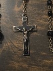 Vintage Catholic Sterling Silver Crucifix Black Faceted Glass Rosary Prayer