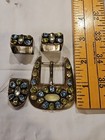 Vintage Navajo Native American Sterling Silver 4pc Belt Buckle Set With Stones