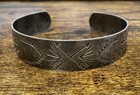 Vintage Southwestern Sterling Silver Cuff Bracelet - Whirling Log  Arrow  Horse