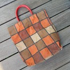 Vtg Canvas Tote Bag 14x16 Large Checks Orange Brown Earth Tones Carryall