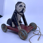 Antique Wooden Pull Toy Dog 1930s Primitive Folk Art Nodding Bobbing Toy