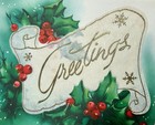 Vintage Unused Mcm Christmas Greetings Holly Leaves And Berries Greeting Card