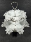 Fenton Silver Crest Milk Glass 2-tier Ruffled Edge Tidbit Tray Server 10in