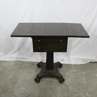 Antique 1920s American Empire Mahogany Drop Leaf Side Table With Two Drawers