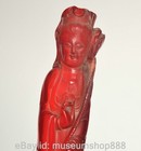 11  Old Chinese Red Amber Carved Kwan-yin Guanyin Quanyin Buddha Stand Statue
