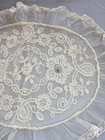 Antique Net Lace Tambour Embroidered Oval Boudoir Pillow Cover Handmade - 17x14   