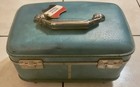 Vintage American Tourister Train Case - Blue Teal Makeup Box - Mid Century Decor
