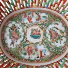 Antique 19thc Chinese Famille Rose Basket Bowl Canton Painted Figures Flowers
