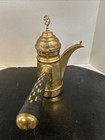 Vintage Turkish Brass Dallah Arabic Coffee Pot With Bird Finial 9  High