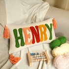 Baby Name Punch Needle Pillow  Personalized Nursery Cushion With Tassel Detail