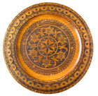 Poland Folk Plate Lot Of 2 Handcrafted Inlaid Brass Carved Walnut Wood Vtg 60s