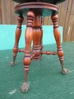 Antique Victorian Wooden Piano Stool With Turned Legs Claw Glass Feet Patina