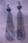 Native American Abalone Baby Blue Bicone Bead Tassel Dangle Hook Earrings 5inch